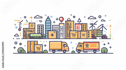 3D Flat Icon Logistic Illustration with Copy Space for Business Reports   Enhance Your Presentations with Visually Appealing Doodle Line Cartoon Style Logistics Concept