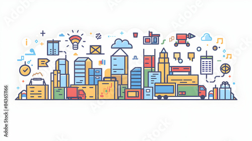 3D Flat Icon Logistic Illustration: An Illustrative Design for Supply Chain Plans and Business Timelines with Ample Space for Text and Graphics in Doodle Line Cartoon Style
