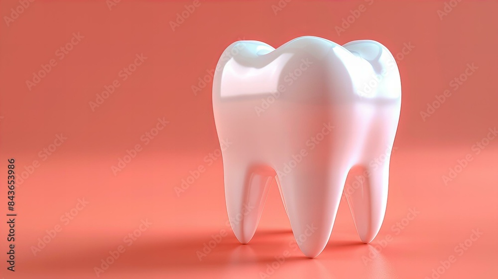 Close-up of a pristine, glossy white tooth model set against a soft coral background. Close-up of a pristine, glossy white tooth model set against a soft coral background.