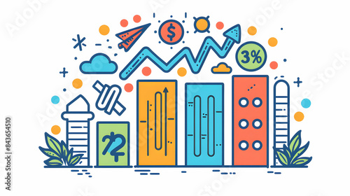 3D Flat Icon Percentage Illustration with Space for Text and Graphics   Financial Plans and Business Timelines   Doodle Line Cartoon Style