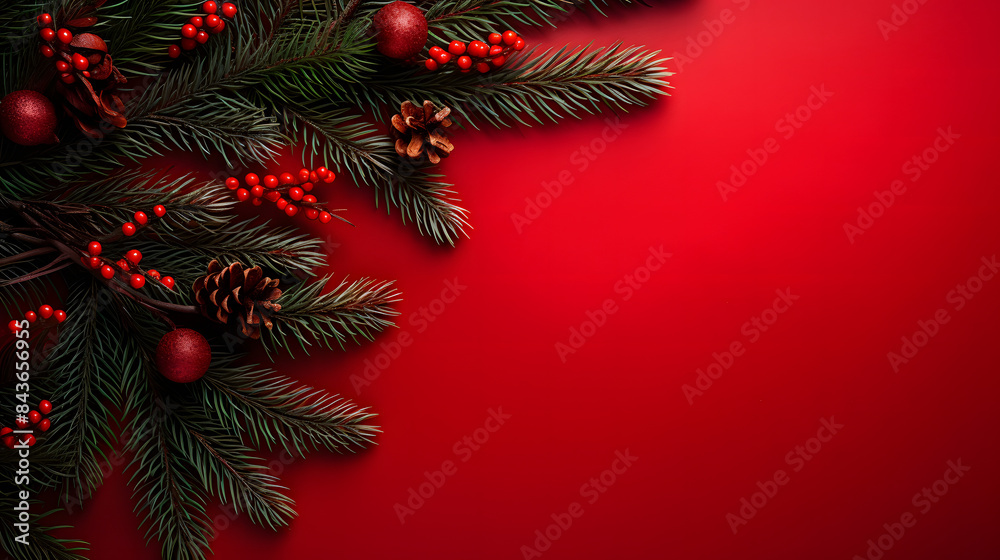 Close-Up of Christmas Tree Branches with Red Berries Close-Up of Christmas Tree Branches with Red Berries