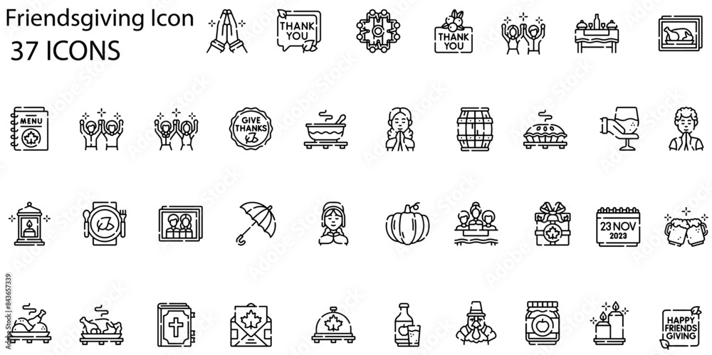 Set of friendsgiving icons. Line art style icons bundle. vector illustration
Set of friendsgiving icons. Line art style icons bundle. vector illustration