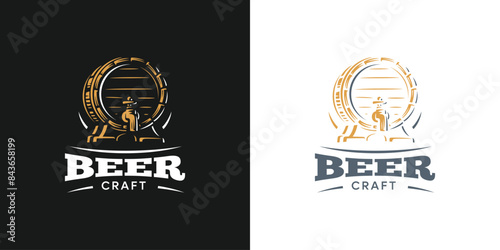Craft Beer glass and malt Brewery label logo design vector in trendy modern cartoon line style illustration. Liquor logo for pub and bar club