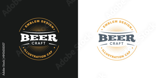 Craft Beer glass and malt Brewery label logo design vector in trendy modern cartoon line style illustration. Liquor logo for pub and bar club