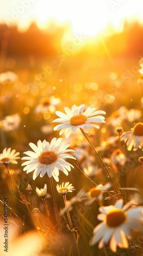 Captivating Sunset Over Daisy Field in Radiant Bloom