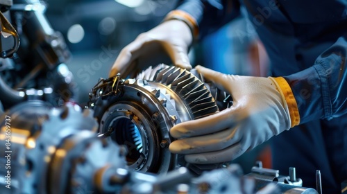 Skilled Aerospace Engineer Repairing Aircraft Parts with Precision and Care