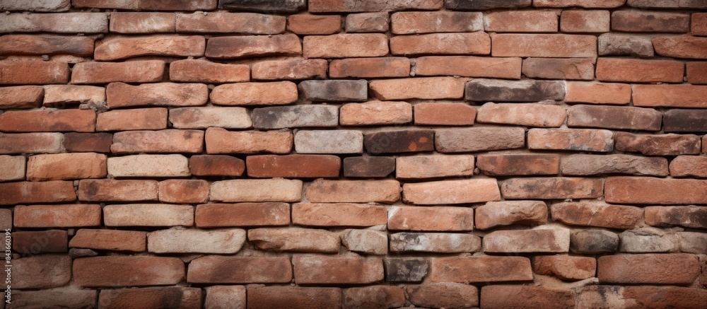 Background with stone wall of red bricks in closeup texture and copy space Background with stone wall of red bricks in closeup texture and copy space