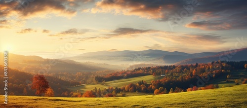 Bieszczady Stills scenery of fields and woods in autumn at sunset copy space outdoors High quality photo © Gular