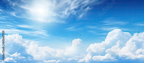 Blue sky with white clouds and sunlight reflection in sunny day Sky background. copy space available