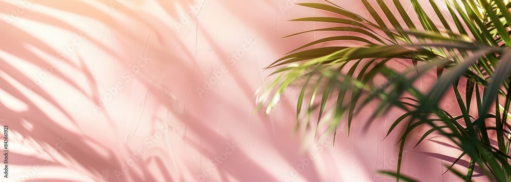Blurred shadow from palm leaves on the light pink wall. Blurred shadow from palm leaves on the light pink wall.