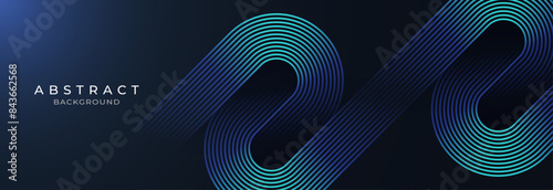 Abstract dark blue background with glowing geometric lines. Modern shiny blue diagonal rounded lines pattern. Suitable for banner, cover, poster, website, presentation, brochure, flyer, header