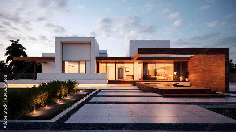 Modern Luxury House with Pool and Evening Lighting Modern Luxury House with Pool and Evening Lighting
