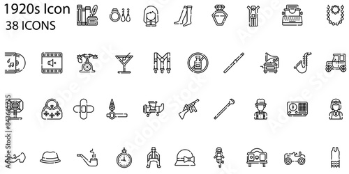 Set of 1920s icons. Line art style icons bundle. vector illustration
