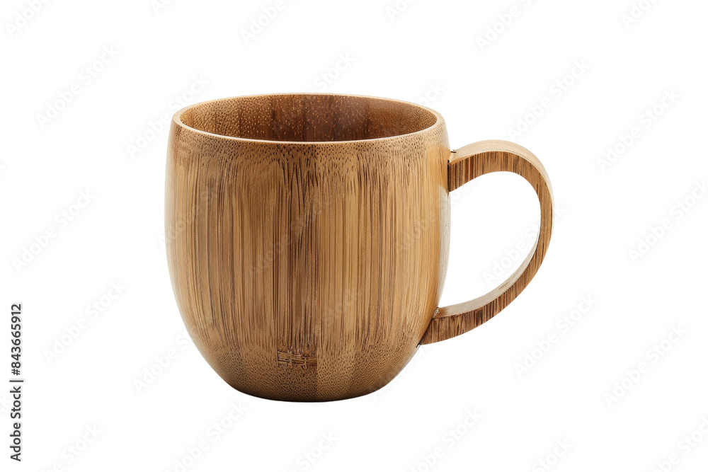 Wooden mug, possibly for coffee or tea, sits alone on a white background Wooden mug, possibly for coffee or tea, sits alone on a white background