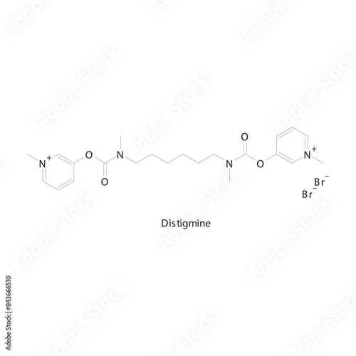 Distigmine flat skeletal molecular structure Acetylcholinesterase inhibitor drug used in Myasthenia gravis treatment. Vector illustration scientific diagram. photo