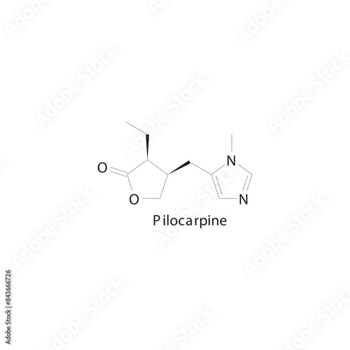 Pilocarpine  flat skeletal molecular structure Muscarinic acetylcholine receptor agonist drug used in Glaucoma treatment. Vector illustration scientific diagram.