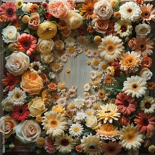 A square frame image of a flower made of pretty real flowers