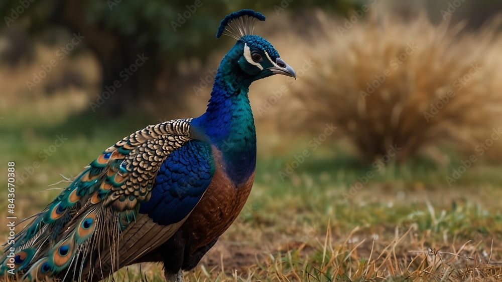 Peacock Walking On The Ground With Open Tail Background Peacock Walking On The Ground With Open Tail Background