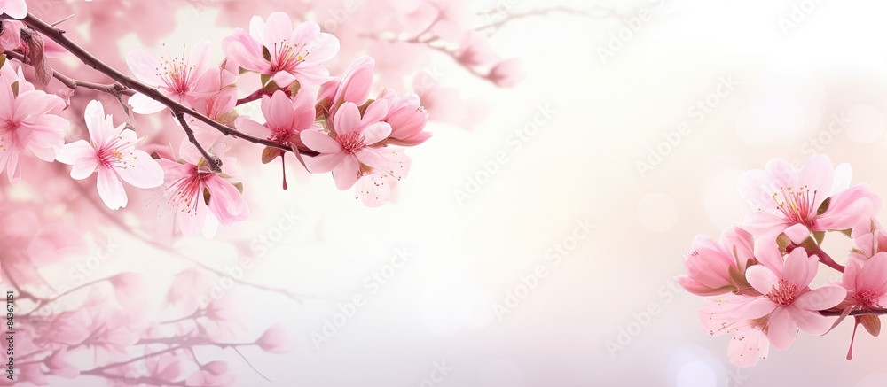 Beautiful spring background with pink flowers Spring border background with pink blossom. copy space available