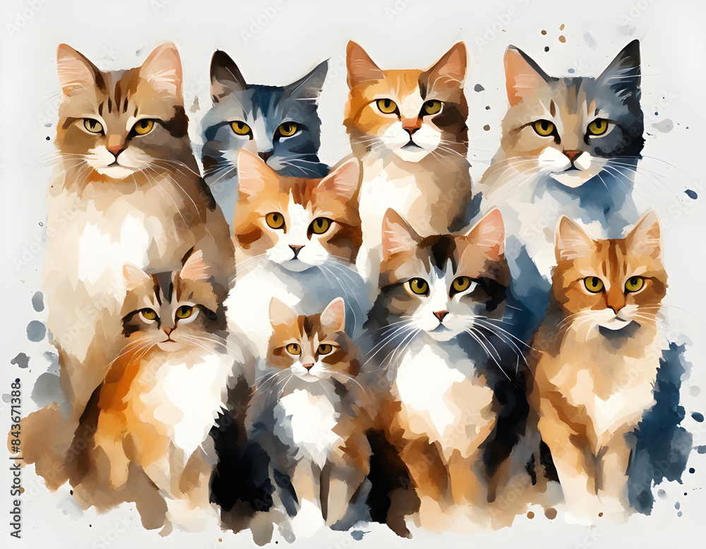 Artistic image of a flock of cats. collection of canvas art animal paintings Artistic image of a flock of cats. collection of canvas art animal paintings