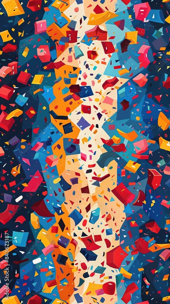 Abstract vibrant geometric pattern with colorful squares and rectangles, creating a dynamic and energetic visual appeal.