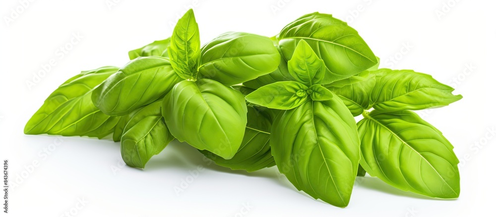 Basil leaves on white background Copy space Basil leaves on white background Copy space
