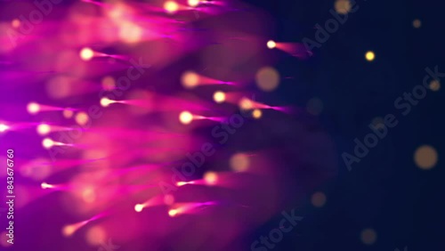 Abstract Fantasy Purple Blue Shiny Blurry Focus Magic Swarm Fireflies Motion with Wavy Dotted Lines Lights and Flying Hazy Glitter Bokeh Background- Seamless Loop