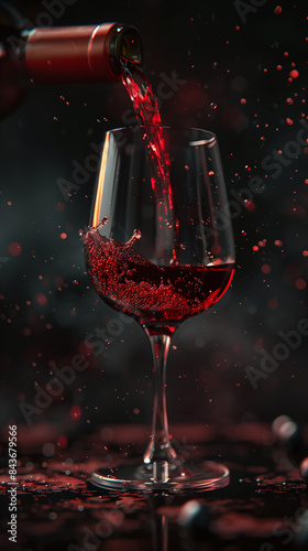 A bottle of wine is poured into a wine glass