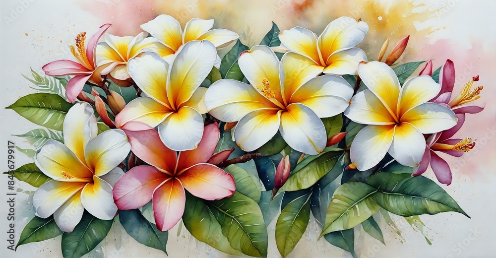Obraz premium Vibrant and Colorful Plumeria Flower Arrangement