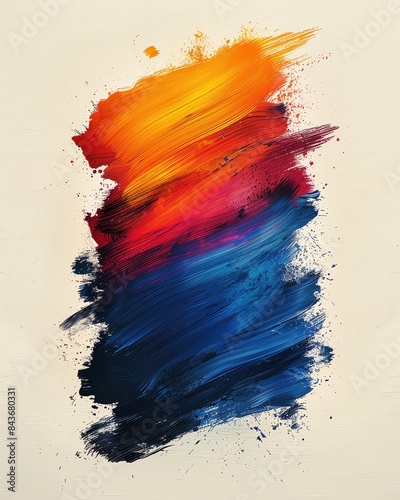 Vibrant abstract brush strokes in blue, red, and orange on a light background, showcasing dynamic movement and color blending.