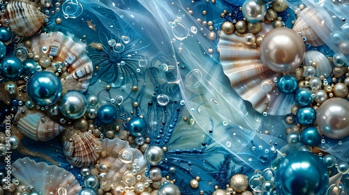 青い海の世界のイメージ、青い貝や真珠 photo