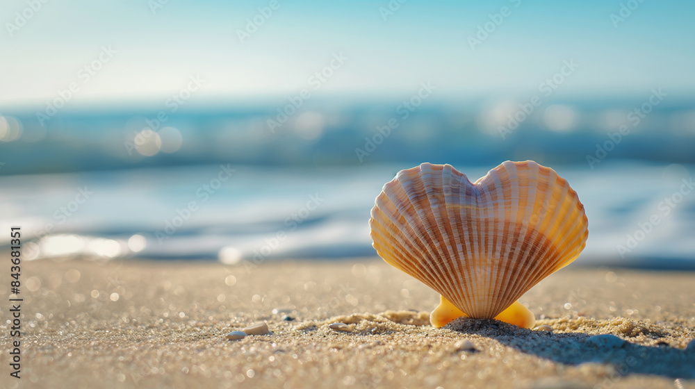 Heart shaped seashel on the sand, ocean beach Heart shaped seashel on the sand, ocean beach