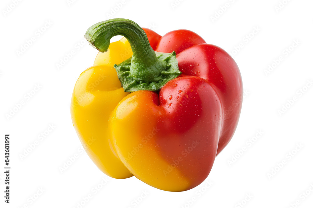 Vibrant Dual-Colored Bell Pepper on White Background - Fresh Red and Yellow Capsicum - Healthy Organic Vegetable for Cooking, Salads, and Garnishing - Isolated Close-Up Shot Vibrant Dual-Colored Bell Pepper on White Background - Fresh Red and Yellow Capsicum - Healthy Organic Vegetable for Cooking, Salads, and Garnishing - Isolated Close-Up Shot