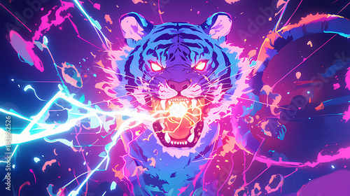 a tiger shooting electricity, cool pose
