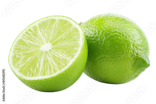 Fresh Green Lime Cut in Half on White Background - Vibrant Citrus Fruit with Juicy Interior and Textured Skin - Perfect for Food, Beverage, and Health-Related Concepts