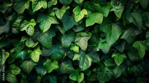 A close-up  low-angle shot of a green vine-covered wall showcasing the intricate patterns and vibrant colors of the foliage