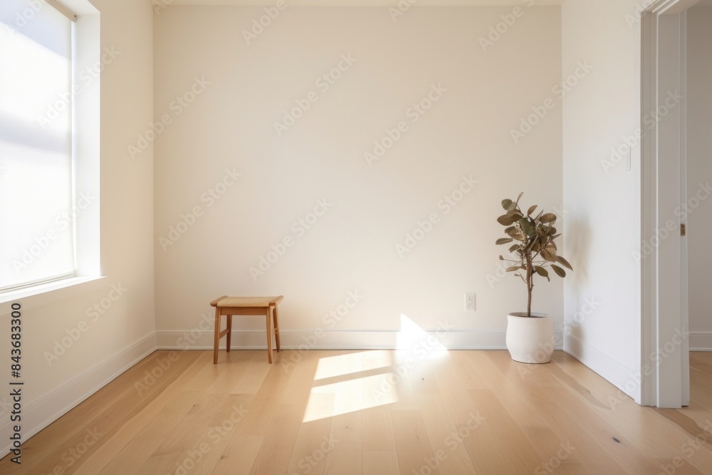 Fototapeta premium Minimal hallway and chair in corner flooring hardwood plant.