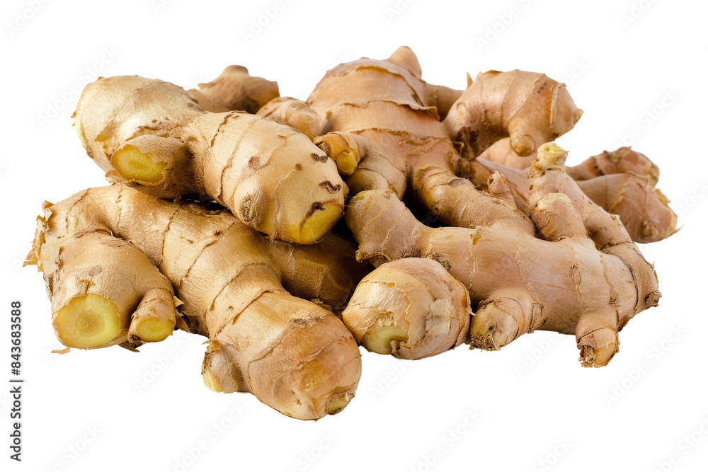Fresh Organic Ginger Roots Isolated on White Background - Close-Up of Raw Ginger with Detailed Texture - Perfect for Culinary, Health, and Herbal Medicine Uses Fresh Organic Ginger Roots Isolated on White Background - Close-Up of Raw Ginger with Detailed Texture - Perfect for Culinary, Health, and Herbal Medicine Uses