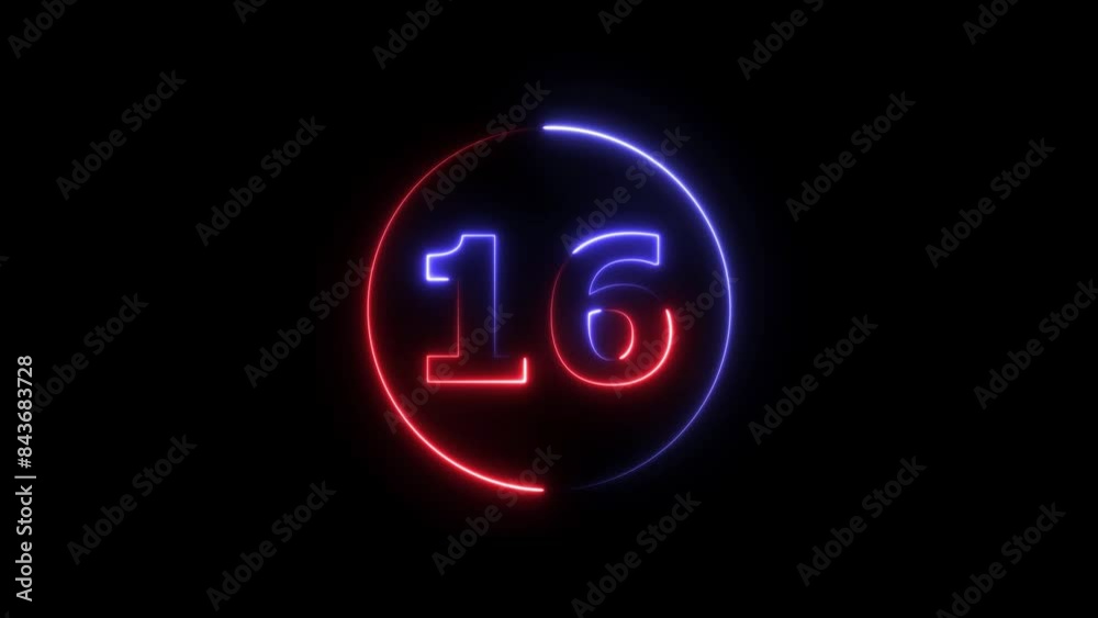 Abstract neon countdown 16 number animation 4k video. Abstract neon countdown 16 number animation 4k video.