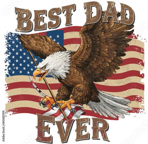 American bald eagle head with american flag illustration, T-shirt design, eagle