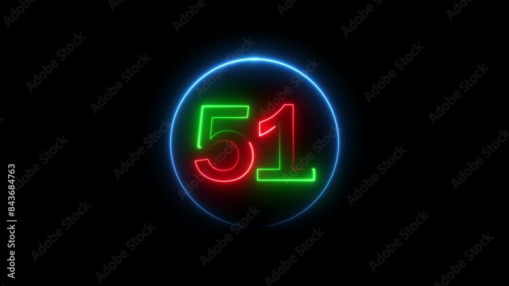 51 number neon text animation background. Business number icon digit video