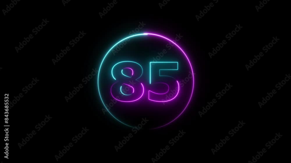 85 number neon text animation on black background. 85 number neon text animation on black background.