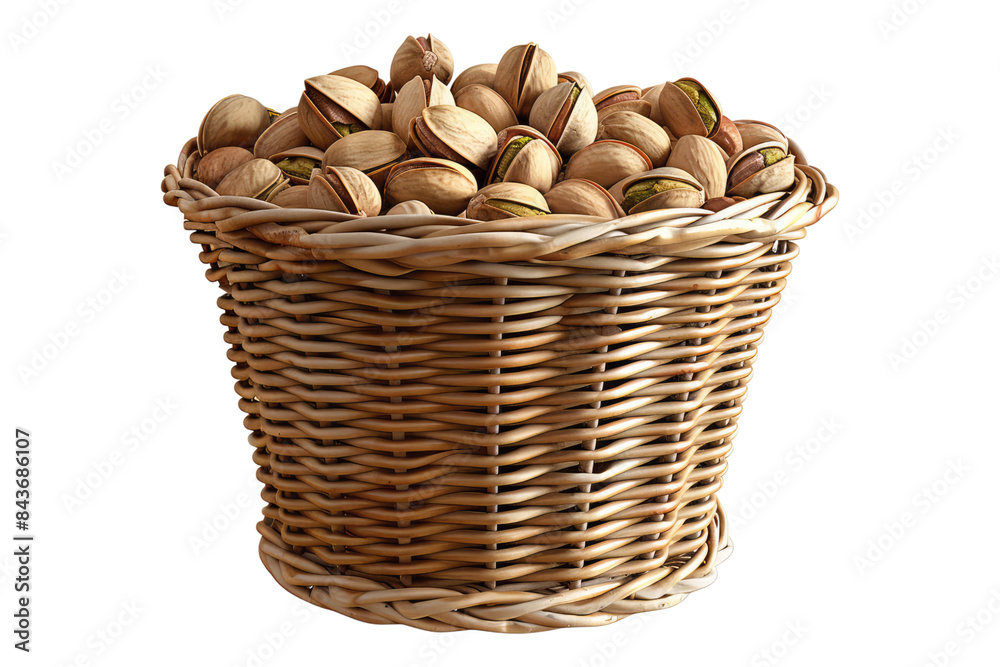 Pistachio nuts in basket isolated on transparent background Pistachio nuts in basket isolated on transparent background