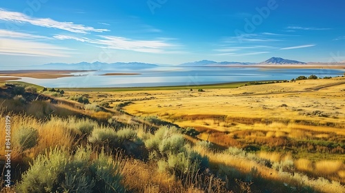 antelope island state park and the great salt lake in Utah : Generative AI photo
