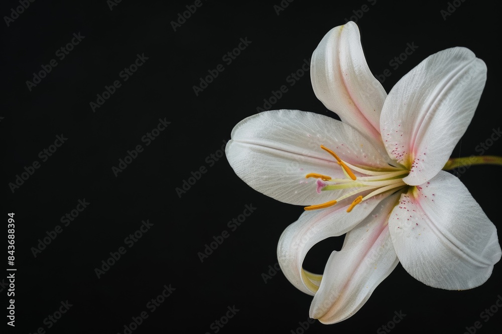 Fototapeta premium flower Photography, Lilium monadelphum, full view object, copy space on right, Isolated on Black Background