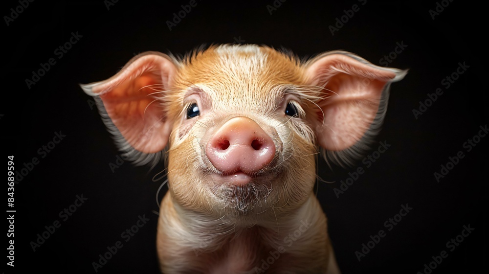 Fototapeta premium A close-up of a pig with a smile on its face, looking directly at the camera.