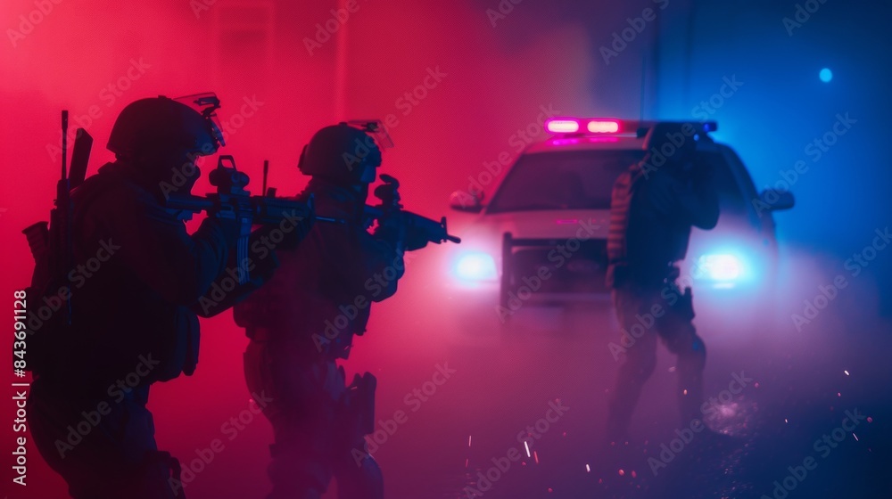 Special police force SWAT tactical team in team action Special police force SWAT tactical team in team action