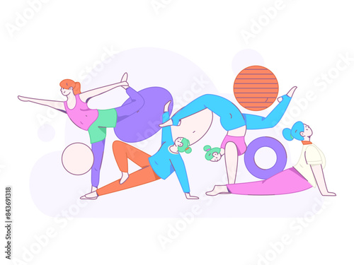 Practicing yoga, physical and mental health, flat vector character concept, operation hand drawn illustration
