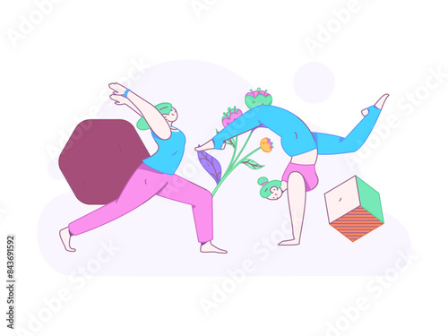 Practicing yoga, physical and mental health, flat vector character concept, operation hand drawn illustration
