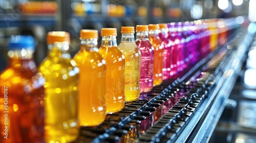 A Symphony of Colors: A Conveyor Belt of Sparkling Beverages. Generative AI